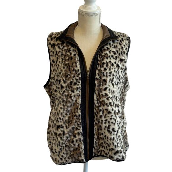 ACTIVOLOGY Reversible Vest Fits L Fur & Leather Trim Boho Luxe Rustic Glam Cozy - Picture 1 of 8
